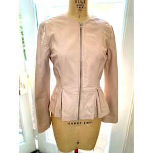 BB Dakota Ballet Pink 100% Leather Zip Front Tailored Peplum Jacket Size S